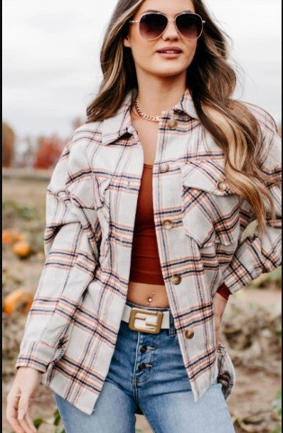 Fall Vibes Plaid Print Shacket