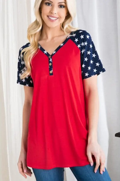 ⭐ Solid & Star Print Contrast Top
