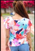 Summer Vibes Coral Tropical Print Flutter Sleeve Top