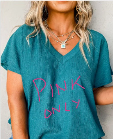 Textured V Neck Bubble Hem Plus Top | Bright Pink