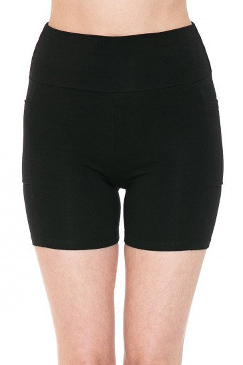 Black High Waist Knit Bike Shorts With Side Pockets