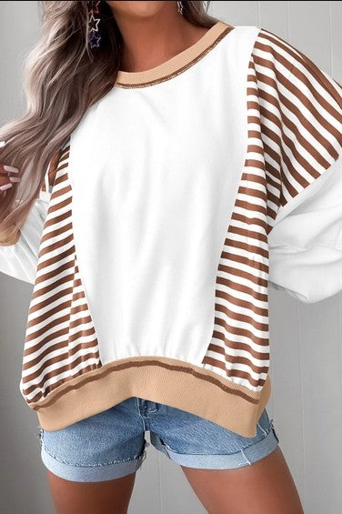 66 Stripe Colorblock Oversize Sweatshirt – Brown 3/28/26 NOW 30% Off