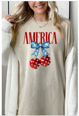 America Cherries Graphic Heavy Cotton Tee (sand)