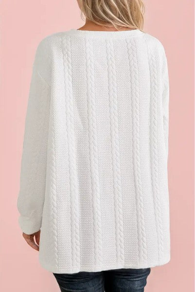 Cable Knit Textured Loose Long Sleeve Plus Size Sweatshirt