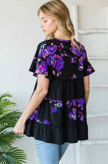 🖤🌸 Reg Solid & Floral Ruffle Top