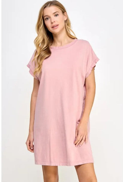 Blank Mineral Washed Short Sleeve Mini Dress