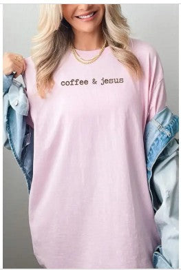 Coffee & Jesus Graphic Heavy Cotton Tee (light pink)