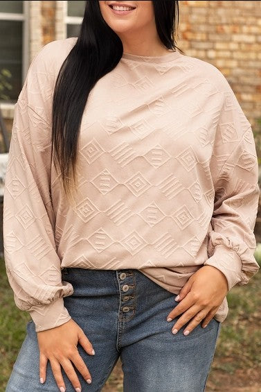 Plus Size Textured Drop Shoulder Crew Neck Sweatshirt โ Beige 3/28/26 NOW 20% Off