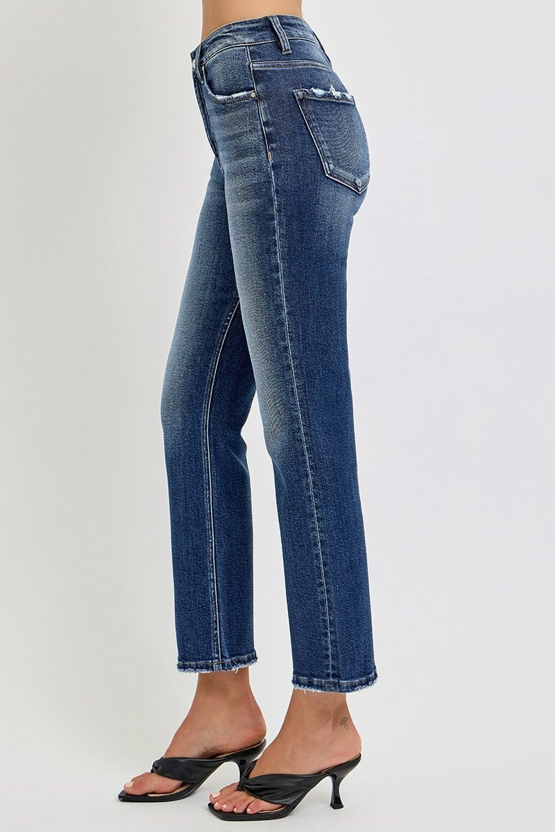 🔥 RISEN TUMMY CONTROL HIGH RISE CROP STRAIGHT JEANS
Color: Dark