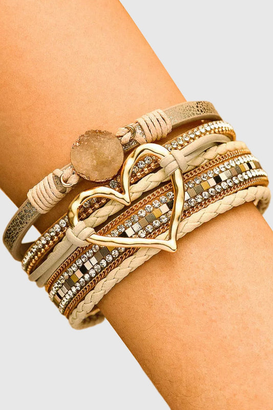 Bohemian Heart Rhinestone Magnetic Buckle Bracelet