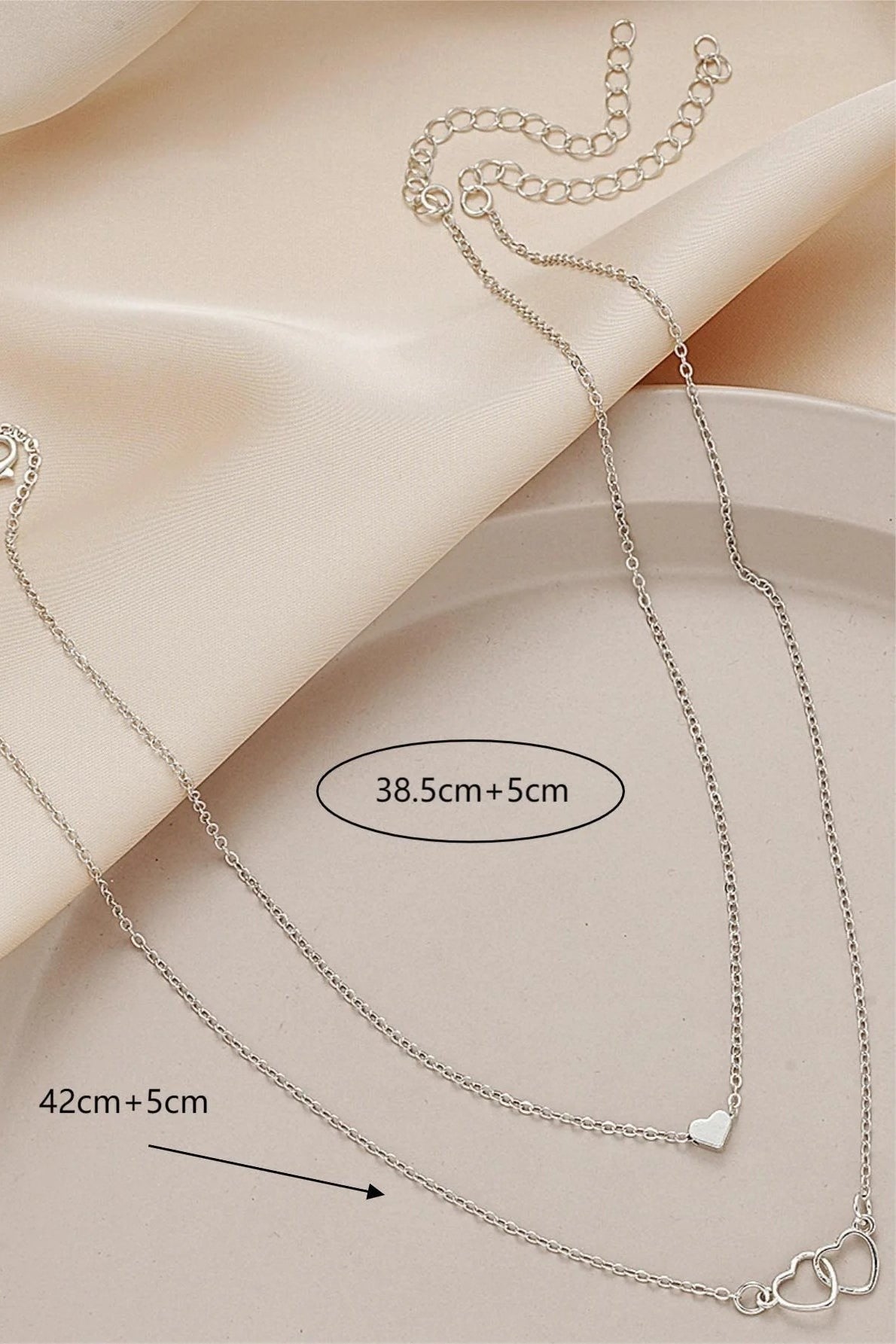 Gold Layered Heart Necklace Double Chain Minimalist