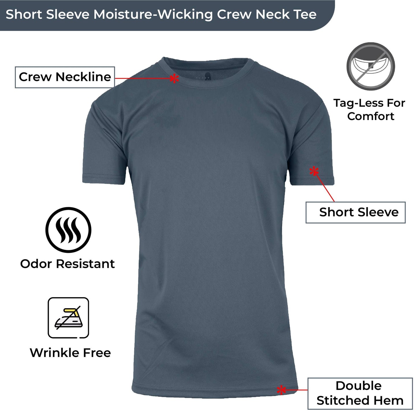 Men’s Short Sleeve Moisture‑Wicking Quick Dry Crew Neck Tee — Black, Charcoal & Navy (S–3XL)