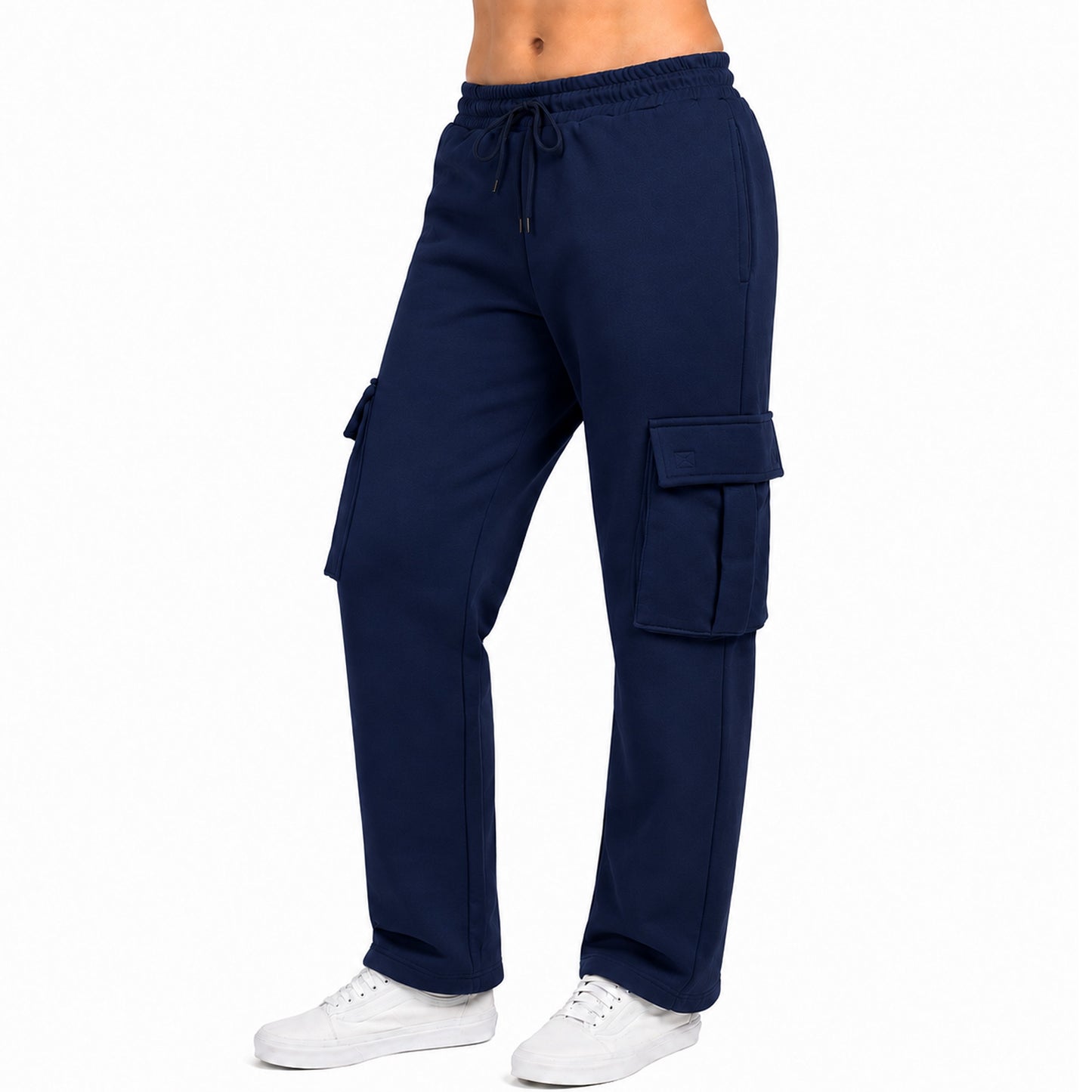 Women’s Loose‑Fit Fleece‑Lined Cargo Sweatpants – Open Bottom (S–5XL)