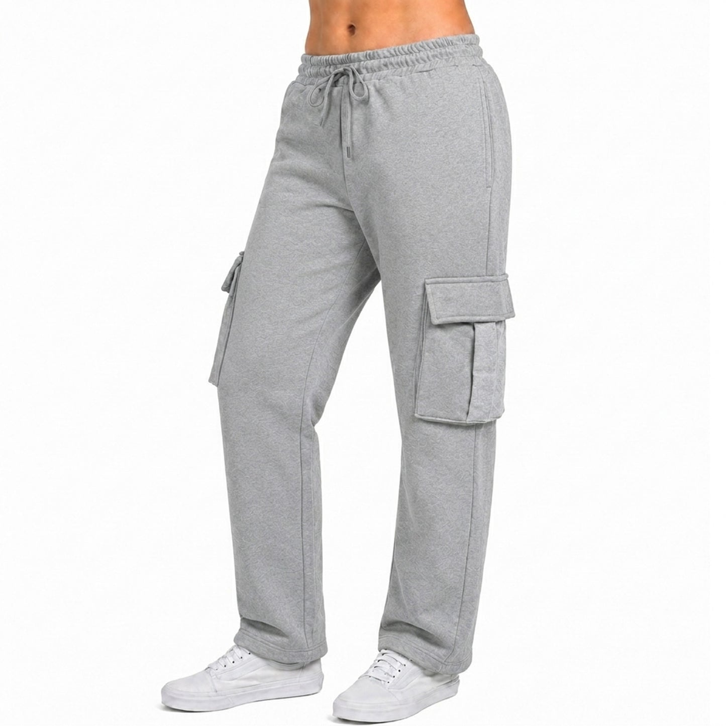 Women’s Loose‑Fit Fleece‑Lined Cargo Sweatpants – Open Bottom (S–5XL)
