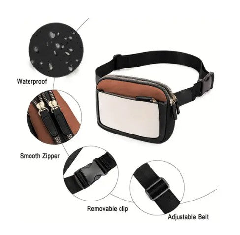 White Leather Colorblock Zipped Removable Clip Crossbody Bag