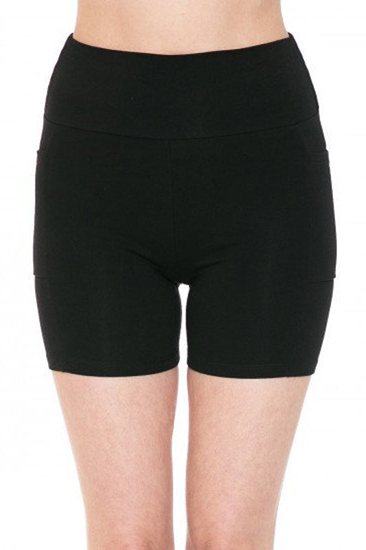 Black High Waist Knit Bike Shorts With Side Pockets