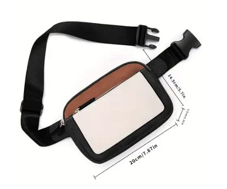 White Leather Colorblock Zipped Removable Clip Crossbody Bag