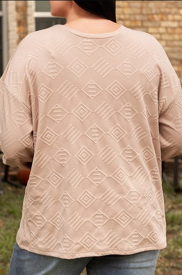 Plus Size Textured Drop Shoulder Crew Neck Sweatshirt – Beige 3/28/26 NOW 20% Off