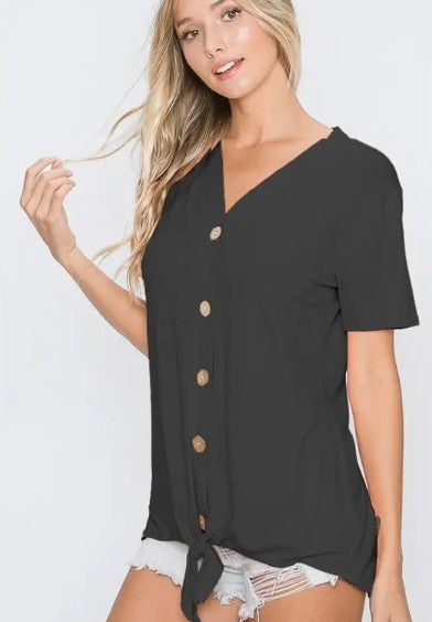 🖤 Black Button‑Front Tie Top