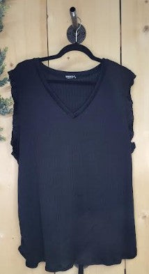 🖤 Black V‑Neck Flutter Sleeve Top
