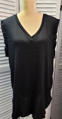 🖤 Black V‑Neck Flutter Sleeve Top
