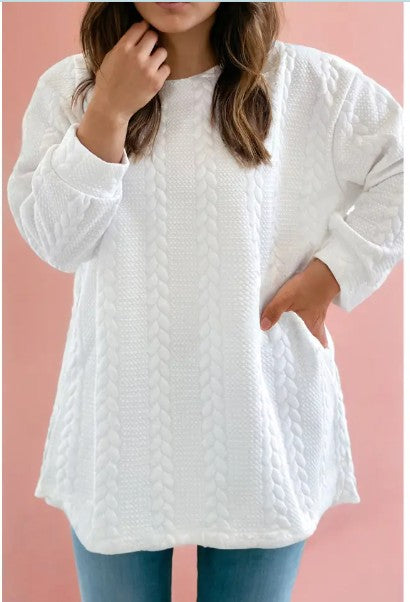 Cable Knit Textured Loose Long Sleeve Plus Size Sweatshirt