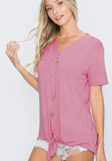 Lt Mauve Button‑Front Tie Top - MOVING SALE DISCOUNT 40%