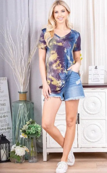 Multicolor V‑Neck Tie Dye Top - MOVING SALE DISCOUNT 40%