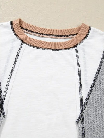 Contrast Block Mixed Textured Knit Patchwork Top