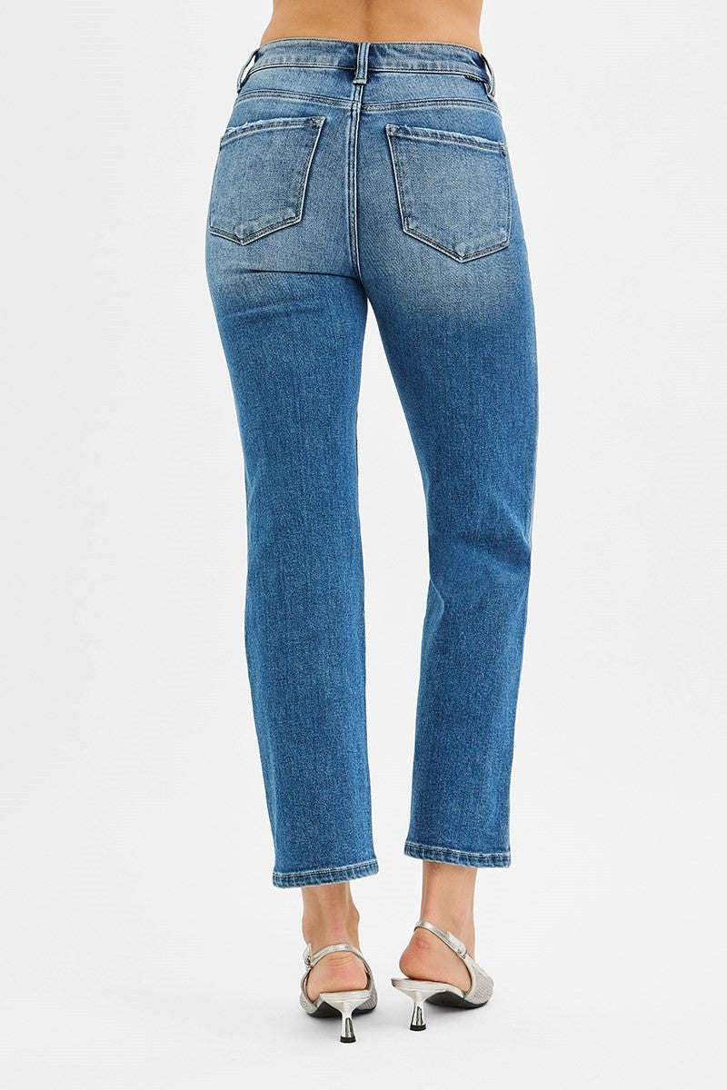 RISEN - TUMMY CONTROL HIGH RISE CROP STRAIGHT JEANS