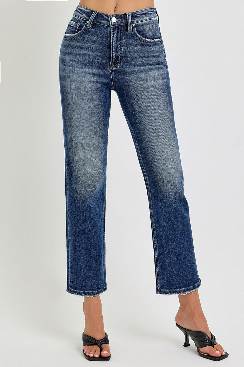 🔥 RISEN TUMMY CONTROL HIGH RISE CROP STRAIGHT JEANS
Color: Dark
