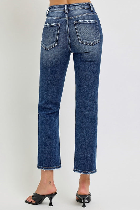 🔥 RISEN TUMMY CONTROL HIGH RISE CROP STRAIGHT JEANS
Color: Dark