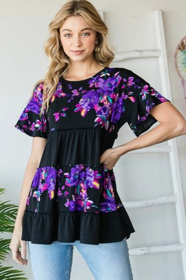 🖤🌸 Reg Solid & Floral Ruffle Top