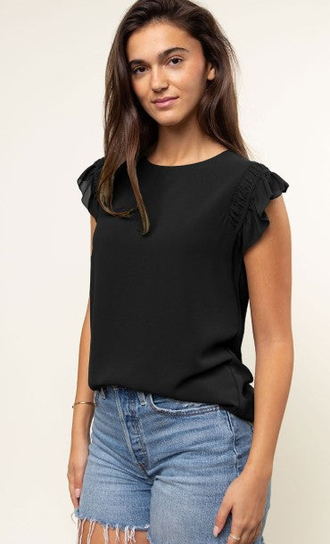 Ruffled Shoulder Shell Sleeve Top