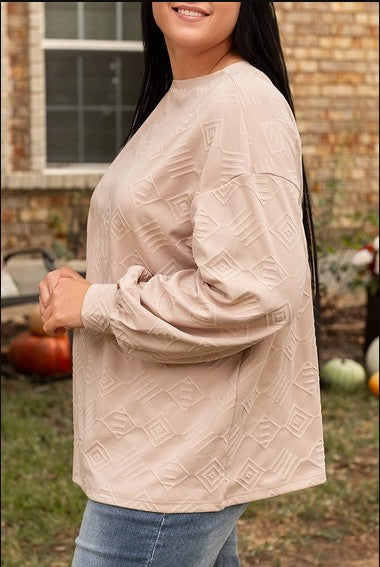 Plus Size Textured Drop Shoulder Crew Neck Sweatshirt – Beige 3/28/26 NOW 20% Off