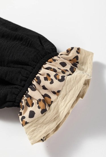 Leopard Contrast Patchwork Ruffled Long Sleeve Blouse 3/28/26 NOW 30% Off