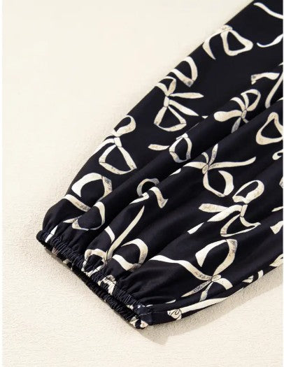 Bow Knot Patchwork Crewneck Plus Size Blouse