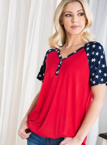 ⭐ Solid & Star Print Contrast Top