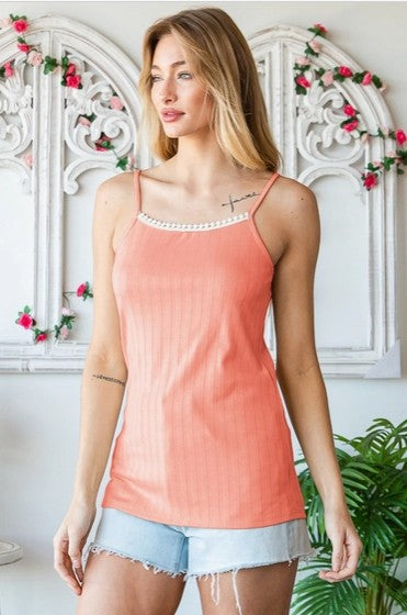 🍑 Peach Spaghetti Strap Ribbed Top