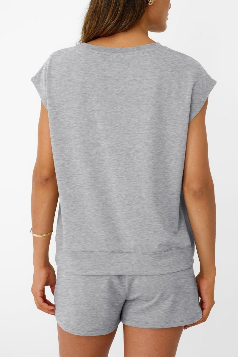 Light Gray Sleeveless Casual Loose Fit Summer Short Sets