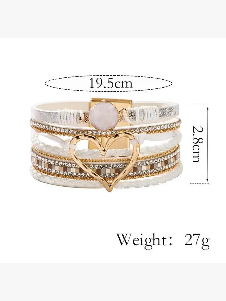 Bohemian Heart Rhinestone Magnetic Buckle Bracelet