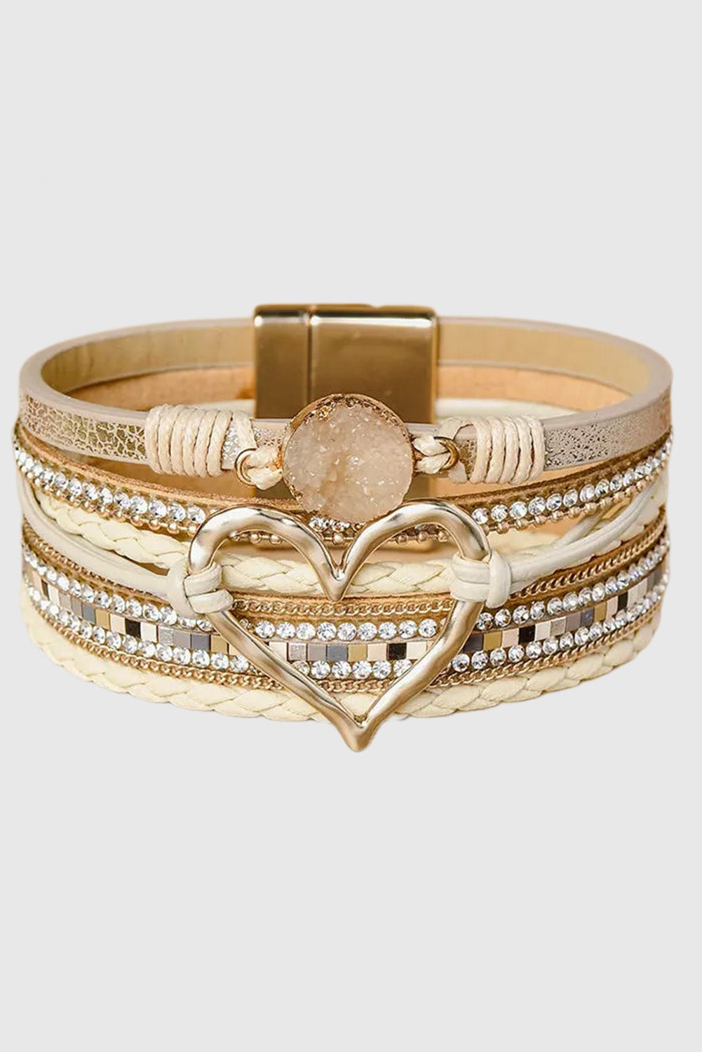 Bohemian Heart Rhinestone Magnetic Buckle Bracelet