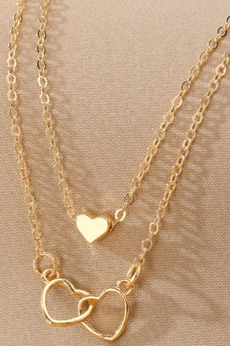 Gold Layered Heart Necklace Double Chain Minimalist