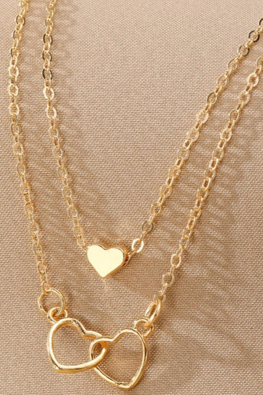 Gold Layered Heart Necklace Double Chain Minimalist