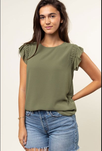 Ruffled Shoulder Shell Sleeve Top
