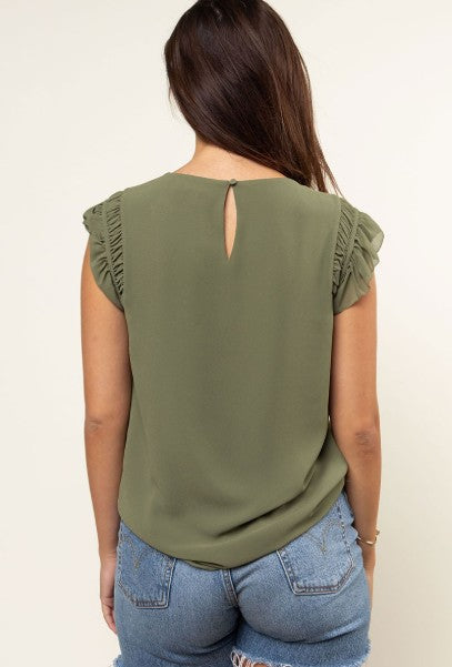 Ruffled Shoulder Shell Sleeve Top