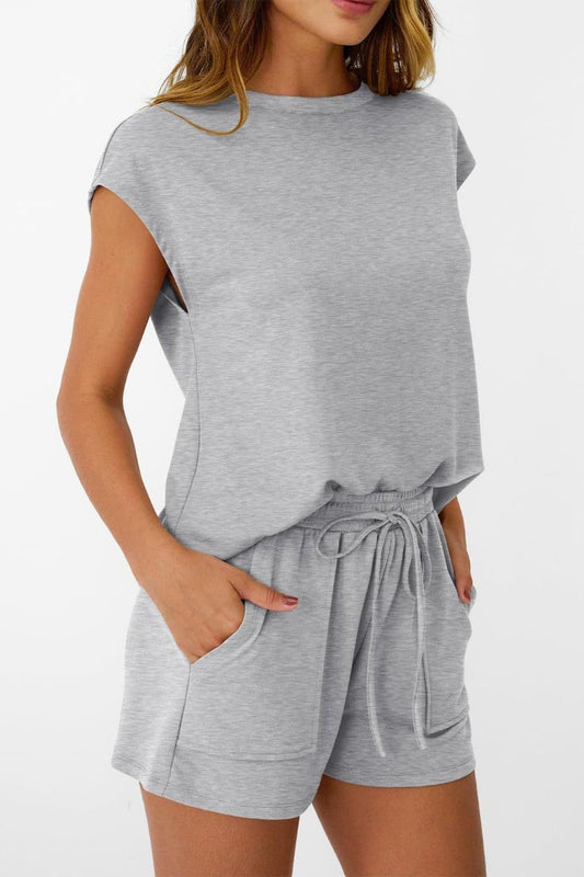 Light Gray Sleeveless Casual Loose Fit Summer Short Sets