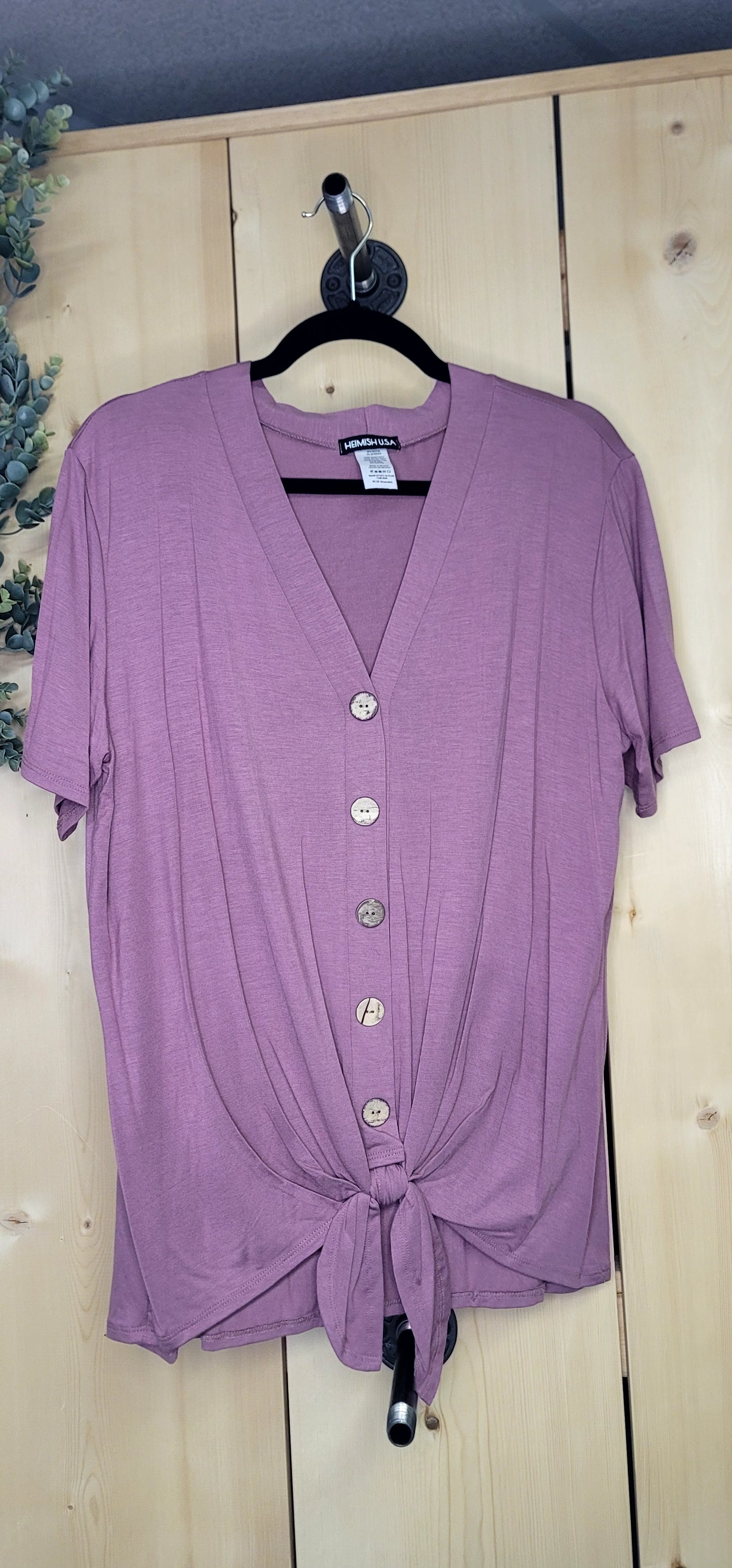 🌸 Lt Mauve Button‑Front Tie Top