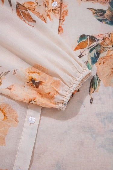🧡 Floral Puff Sleeve Lightweight Shirt – Orange 🧡 3/28/26 NOW 30% Off