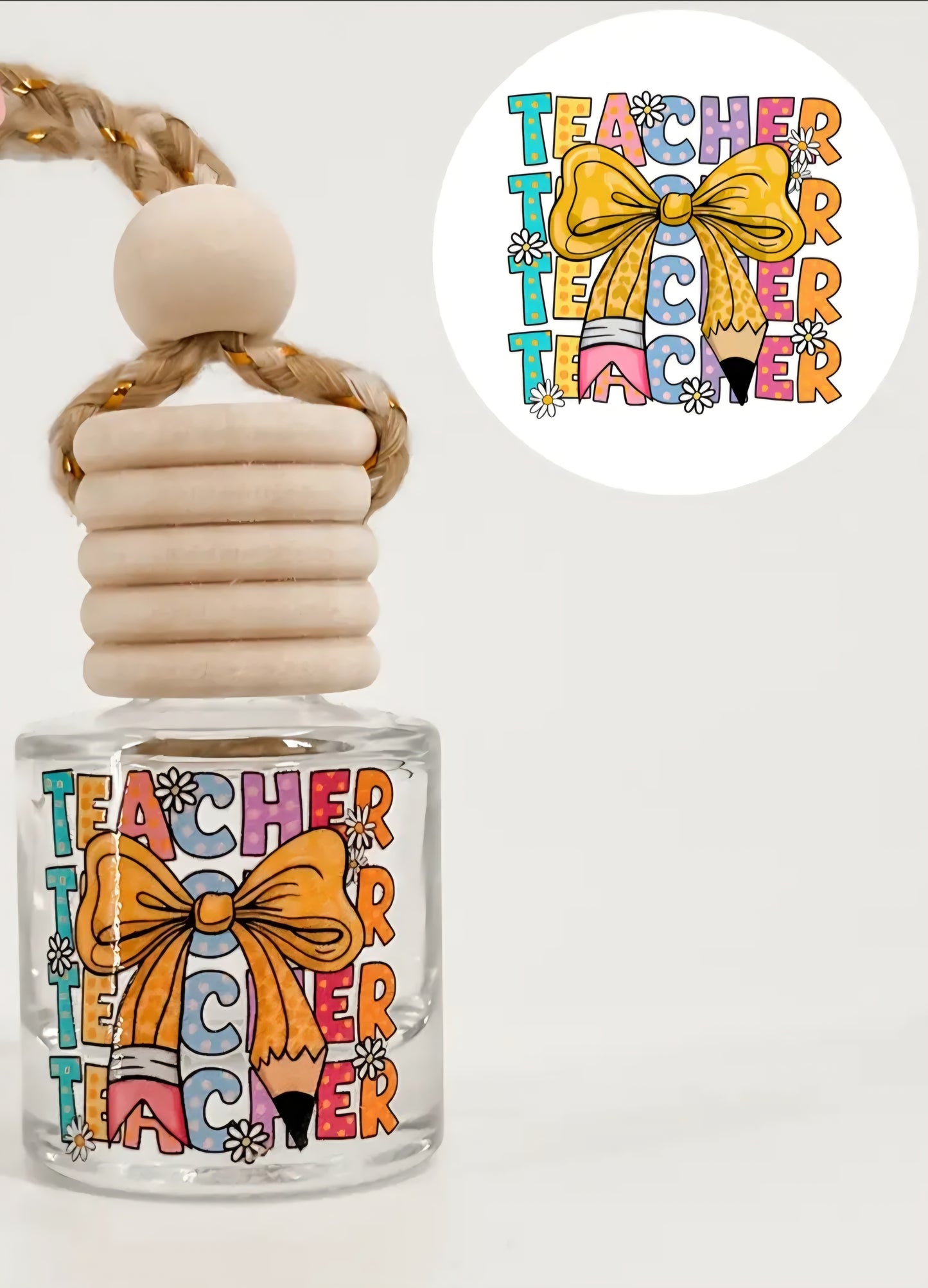 Teacher w/ Pencil Bow Hanging Car Diffuser